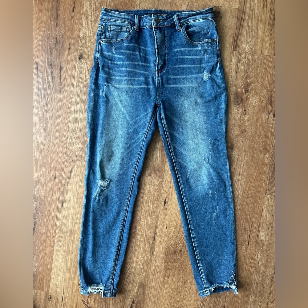 High Rise Distressed Blue Jeans